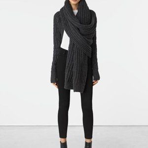 All Saints Grey Cocoon Soft Popcorn Knitted Wrap Midi Cardigan Sweater Size M/L